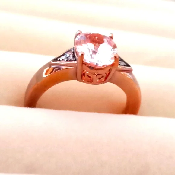 PINK MORGANITE, NATURAL CHAMPAGNE DIAMOND ACCENT RING - Picture 2 of 7